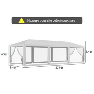 10FT X 28FT White Party <b>Tent</b> <b>Canopy</b> 8 Mesh Sidewalls Zipper Doors Outdoor Event Shelter Made Durable Polyester PVC Steel - Product Image 3