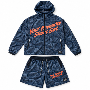 Ensemble court unisexe Rexfit Sports imprimé bordeaux en nylon respirant et léger, veste zippée intégrale et short à cordon de serrage, personnalisable - Product Image 2