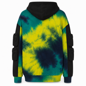 Sweat à capuche unisexe surdimensionné en molleton épais, tie-dye, avec poches utilitaires, coloris Jaune néon, Vert sarcelle, Bleu marine, Noir, personnalisable, style streetwear, vente en gros - Product Image 2