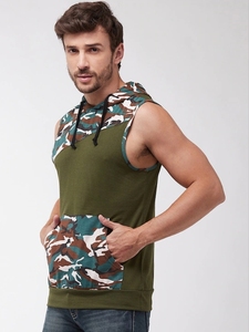 Camiseta sin Mangas con Capucha de Camuflaje para Hombre, Informal, Transpirable, de Poliéster Tejido, Estilo Cuello Redondo - Product Image 1