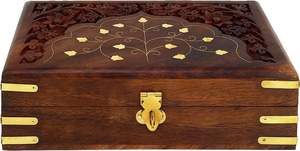 Boîte à bijoux en bois avec incrustation en laiton pour femmes, organiseur de rangement pour bijoux artisanal - Product Image 3