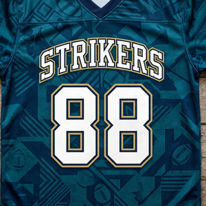 Maillot de football pour hommes Strikers, manches courtes, col en V, évacuation de l'humidité, 100% polyester, impression sublimée, hauts de maillot de football - Product Image 3