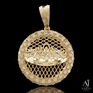 Collier pendentif disque Jésus chrétien plaqué or 18 carats avec incrustation de moissanite, chaîne à maillons ronds en maille, bijoux unisexe hip-hop pour soirée - Product Image 5