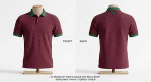 เสื้อโปโลแขนสั้นลายจุดสีแดงเบอร์กันดีสำหรับผู้ชาย แต่งขอบสีเขียวเข้ม ดีไซน์ลำลอง ผ้าฝ้ายถัก ระบายอากาศได้ดี - Product Image 1