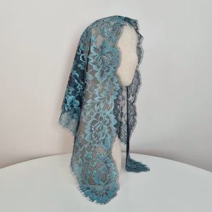 Voile de prière élégant vert paon en dentelle florale française, voile de chapelle catholique, mantille de qualité supérieure coréenne, cadeau pour femme - Product Image 2