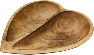 Bol en bois en forme de cœur de 10 pouces, marron, à 2 compartiments, fait main, plateau de service fonctionnel, plat de collection - Product Image 5