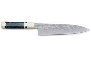Cuchillo de Cocina Octagonal Personalizado, Hecho a Mano, de Acero de Damasco, con Resina Azul Octogonal - Product Image 3