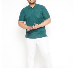 Polo de Manga Corta Verde para Hombre con Bolsillo, Color Sólido, Corte Regular Informal, Tejido Oxford de Algodón Transpirable - Product Image 1