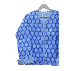 Chaqueta Acolchada Tejida a Mano con Estampado Floral y Rayas, Estilo Boho, Transpirable, Ecológica, Reversible, Regalo Navideño para Mujer, de Algodón - Product Image 3