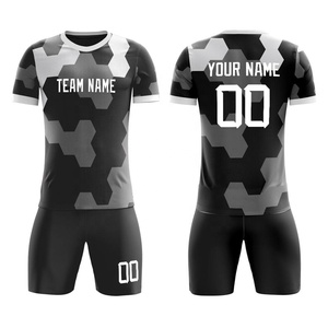 Conjunto de Camiseta de Fútbol Personalizada con Estampado Sublimado, Patrón Geométrico, Cuello Redondo, Manga Corta, 100% Poliéster, Absorbe la Humedad, Unisex para Adultos - Product Image 3