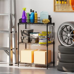 Libreria Industriale Nera a 3 Ripiani con Protezioni Anti-Caduta, Capacità 33 Libbre per Ripiano, Organizzatore per Stoccaggio - Product Image 2