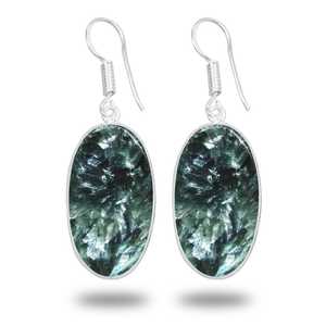 Boucles d'oreilles pendantes élégantes en argent plaqué, avec pierres précieuses de séraphinite, style indien antique, vente en gros - Product Image 3