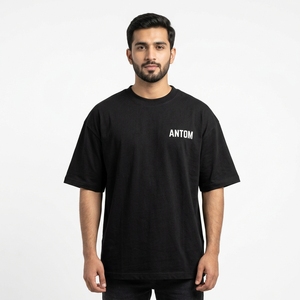Camiseta Oversize Unisex con Logo Personalizado, Bloques de Color y Parches, Algodón Pesado, Hombro Caído, Color Beige Oliva, Estilo Urbano, Cuello Redondo, OEM - Product Image 3
