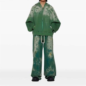 Wholesale Custom Logo Men's Green <b>Tie</b> <b>Dye</b> Tracksuit <b>Set</b> Hooded Zipper Full Sleeve Loose Fit Streetwear Adult Spring Casual Wear - Product Image 1