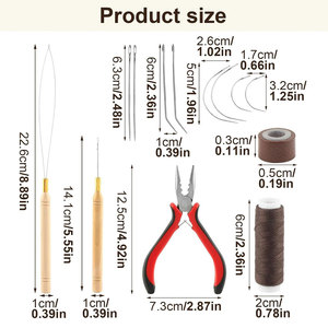 Professional 3-Hole Hair Extension Pliers Sewing Tool Kit with Loop <b>Needle</b>, Pulling Hook & Micro Ring <b>Beads</b> - Product Image 2