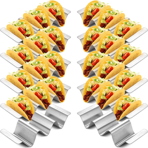 Direct Factory Sale Stainless Steel Taco Serving Set with Metal Mesh Holder <b>Plate</b> Shell <b>Stands</b> for Grill-Oven - Product Image 1