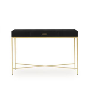 Table console rectangulaire moderne de luxe en acier inoxydable, finition or poli, table d'entrée avec plateau en verre pour la décoration intérieure - Product Image 4
