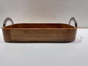Plateau de service rectangulaire en bois de luxe avec de belles poignées pour contenir des objets artisanaux en bois vintage d'Inde - Product Image 2