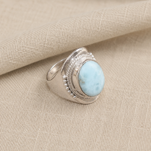 925 Sterling <b>Silver</b> Oval Blue Larimar Gemstone Handmade Boho <b>Statement</b> <b>Ring</b> Rose Gold & Yellow Gold Plated Luxury Jewelry - Product Image 6