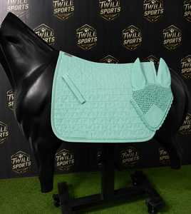 Tapis de selle matelassé turquoise avec voile anti-mouches respirant en crochet, tissu tissé unisexe imprimé numériquement couleur unie 140g, ensemble - Product Image 6