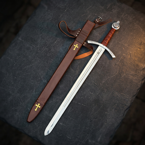 Espada Medieval Templaria Hecha a Mano Faithkeeper Accolade Knights, Acero Inoxidable, Mango de Madera y Cuero, 40 Pulgadas de Largo, Cuchillo para Acampar - Product Image 1