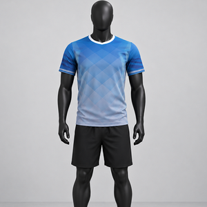 Maillot de football pour homme adulte, bleu dégradé, manches courtes, respirant, coupe athlétique, 100% polyester, col rond, imprimé numérique - Product Image 1