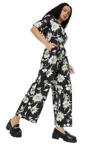 Mono estampado floral para mujer con cintura con cinturón, cintura alta, corte holgado, manga corta, cuello redondo, informal, para primavera y verano - Product Image 1