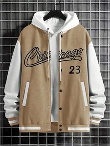 Chaqueta Varsity Chicago 23 para Hombre, Color Bronceado con Mangas Blancas, Cierre de Botones, Exterior de Poliéster y Algodón, Cuello Camisero, Estilo Otoñal - Product Image 5