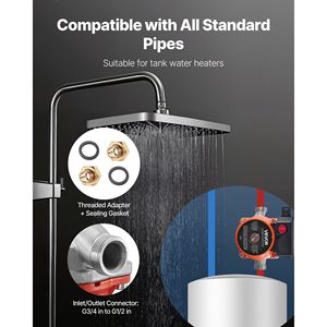 Sistema de bomba de recirculación de agua caliente 10 GPM Circulación instantánea Control de 3 velocidades 0,13 HP 110-120V NPT 3/4 NPT 1/2 Adaptador de agua - Product Image 6