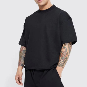 Camiseta de corte cuadrado de algodón pesado de 300 g/m² con logo personalizado, estilo streetwear, top corto gráfico, camiseta oversize de corte holgado para hombre - Product Image 2