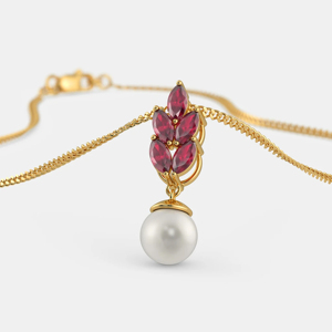 Collier pendentif plaqué or avec motif floral en pierre rouge et perle d'eau de mer pour femme, idéal pour le quotidien - Product Image 1