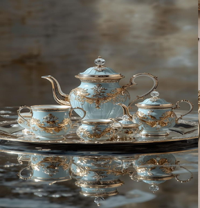 Elegante juego de tetera en oro cepillado con tazas modernas con diseños y granos de café. Decoración chic. Disponible a precios de mayorista. - Product Image 6