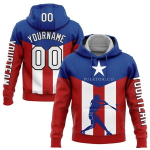 Sweat-shirt à capuche sportif personnalisé, nouveau design, rouge royal-noir, drapeau 3D de Porto Rico, vente en gros directe - Product Image 1
