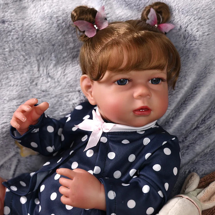 Babeside Chaths 20 Realistic Reborn Baby Doll with Blue Eyes Long Brown Hair Girl