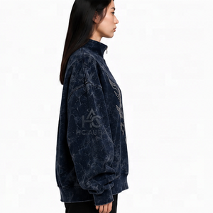 Sudadera Oversize de Felpa/Algodón con Lavado Ácido, Cuello Alto Simulado, Hombros Caídos, Color Negro, Premium, Estilo Urbano de Invierno, Más Vendida - Product Image 6