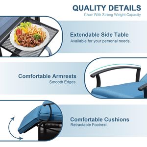 Sedia Reclinabile da Esterno Regolabile con Tavolino Ribaltabile, 6.8 Cuscini Rimovibili, Angolo di Inclinazione Regolabile - Product Image 3