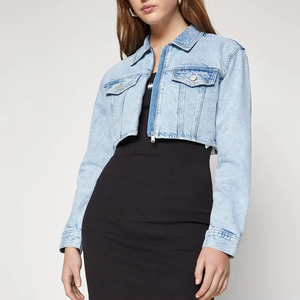 แจ็คเก็ตยีนส์ครอปผู้หญิงสไตล์ลำลองสีอ่อน ผ้าฝ้าย 100% แขนยาว - Product Image 6