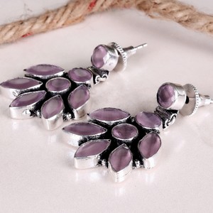 ARTS JEWELS Pendientes Colgantes de Plata Oxidada y Latón con Cuarzo en Bisel, Diseño de Flor, Estilo Étnico, Regalo para Mujer, Joyería Festiva - Product Image 6