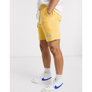 Shorts Bermuda en Coton Jaune pour Hommes avec Poches, Taille Élastique, Style Décontracté, Longueur Mi-Cuisse, Tissu Tricoté Respirant - Product Image 2