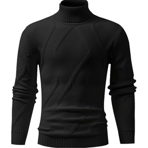 Pull à col roulé en tricot marron pour homme, manches longues, motif géométrique, pull d'hiver, coupe classique, 2026 - Product Image 4