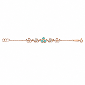 สร้อยข้อมือทอง 18k ลายโคลเวอร์ ประดับด้วยเทอร์ควอยซ์เคลือบสีและเพชรคิวบิกเซอร์โคเนีย ขัดเงาอย่างดี เครื่องประดับแฟชั่นสำหรับผู้หญิง สวมใส่ได้ทุกวัน - Product Image 5