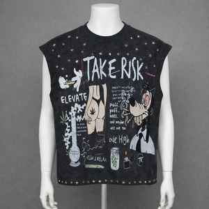 T-shirt graphique tendance pour homme, style streetwear américain Y2K, délavé à l'acide, sans manches, très vendu - Product Image 6