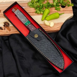 Couteau de chef en acier inoxydable forgé à la main, lame de 6 à 7,9 pouces, finition satinée, manche en bois ambidextre, style japonais avec étui en cuir - Product Image 6