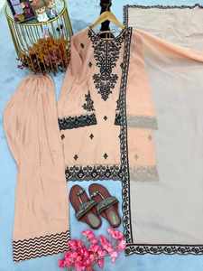 Conjunto de Vestido y Pantalón de Fiesta Moderno con Bordado Intenso en Tela de Satén de Seda BLOSSOM FABRIC, con Dupatta, para Todas las Temporadas, Traje Listo para Usar - Product Image 2