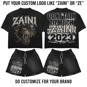 ZAINI 280 GSM Premium Cotton Polyester French Terry Men T Shirt Short <b>Set</b> Black Pink Blue Oversized Embossed Embroidery Custom - Product Image 1