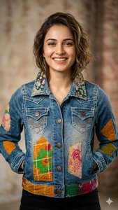 Chaqueta Vaquera para Mujer, Manga Larga, con Parches y Apliques, Estilo Casual, Lavado a la Piedra, para Otoño - Product Image 1