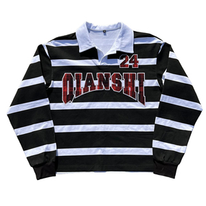 Chemises boutonnées à rayures brodées personnalisées, t-shirt à manches longues ample et surdimensionné, t-shirt thermique à manches longues 100% coton pour hommes - Product Image 1