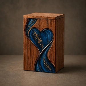 Handmade American Style Wooden Urn with Blue Resin Heart Design Eco-Friendly <b>Memorial</b> Keepsake <b>Box</b> for Adult and Pet Ashes - Product Image 5