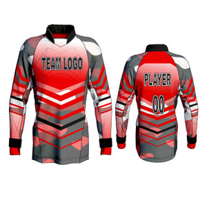 Maillot de football sublimé rouge et noir avec logo d'équipe, manches longues, en polyester anti-humidité, col en V, col montant, unisexe adulte - Product Image 4