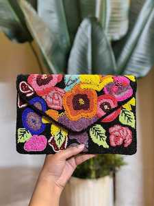 Multicolor Handbag For Ladies Evening Party Weddings Bags High Quality Floral Beaded Clutch Bag Seed Bead <b>Envelope</b> Purse <b>White</b> - Product Image 6